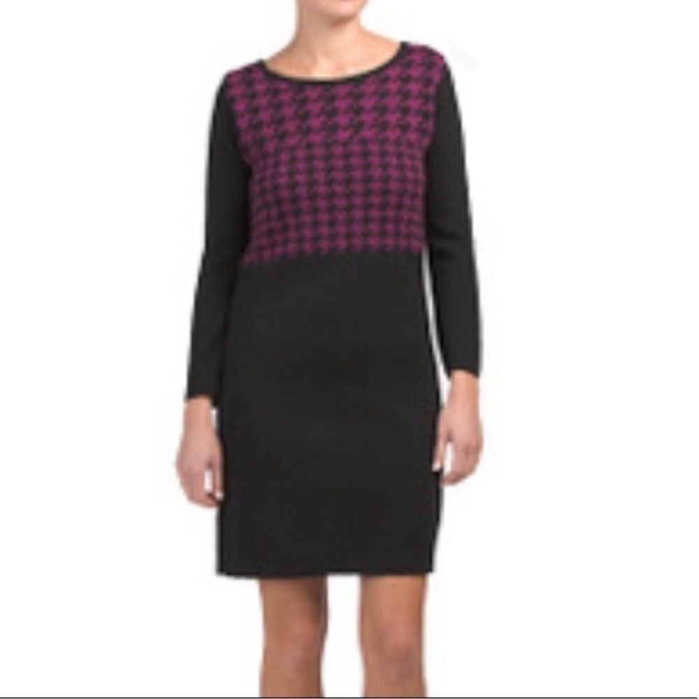 Chiaramente Italian Wool Alpaca Houndstooth Sweater Dress M